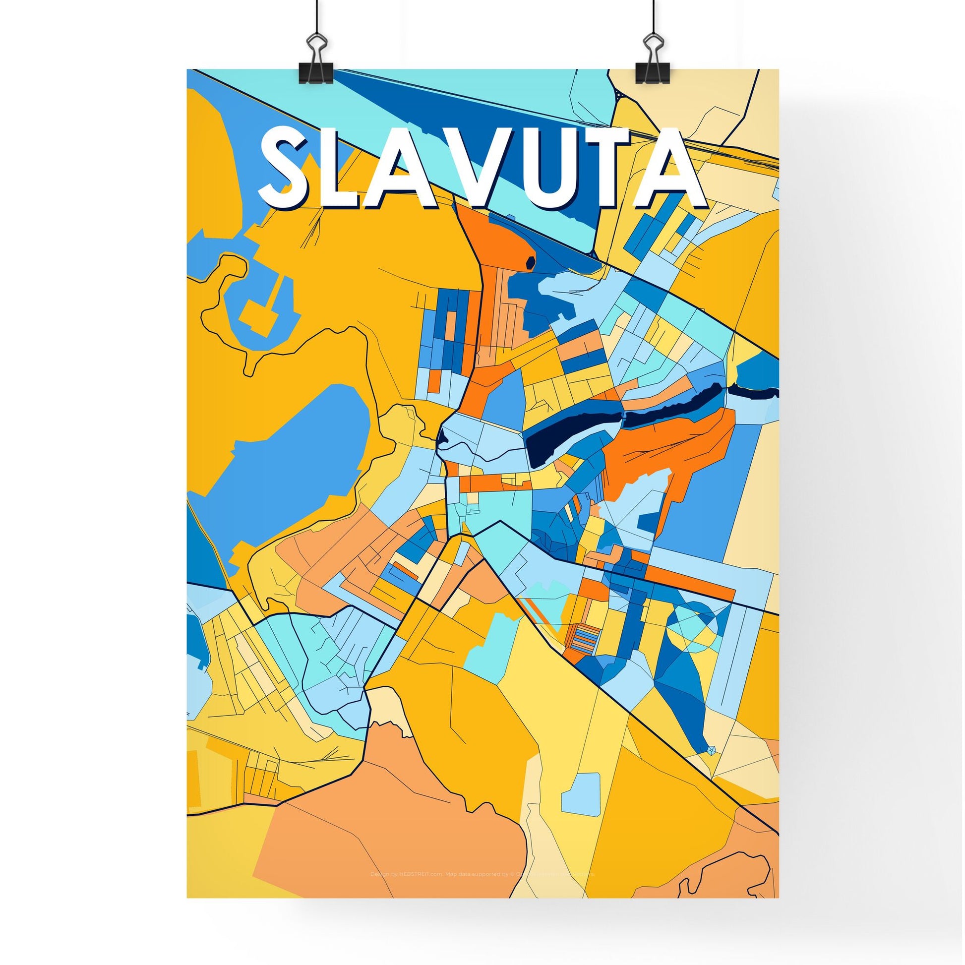 SLAVUTA UKRAINE Vibrant Colorful Art Map Poster Blue Orange