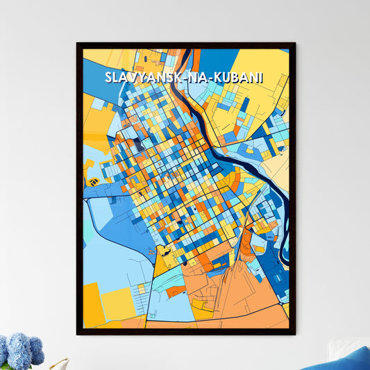 SLAVYANSK-NA-KUBANI RUSSIA Vibrant Colorful Art Map Poster Blue Orange