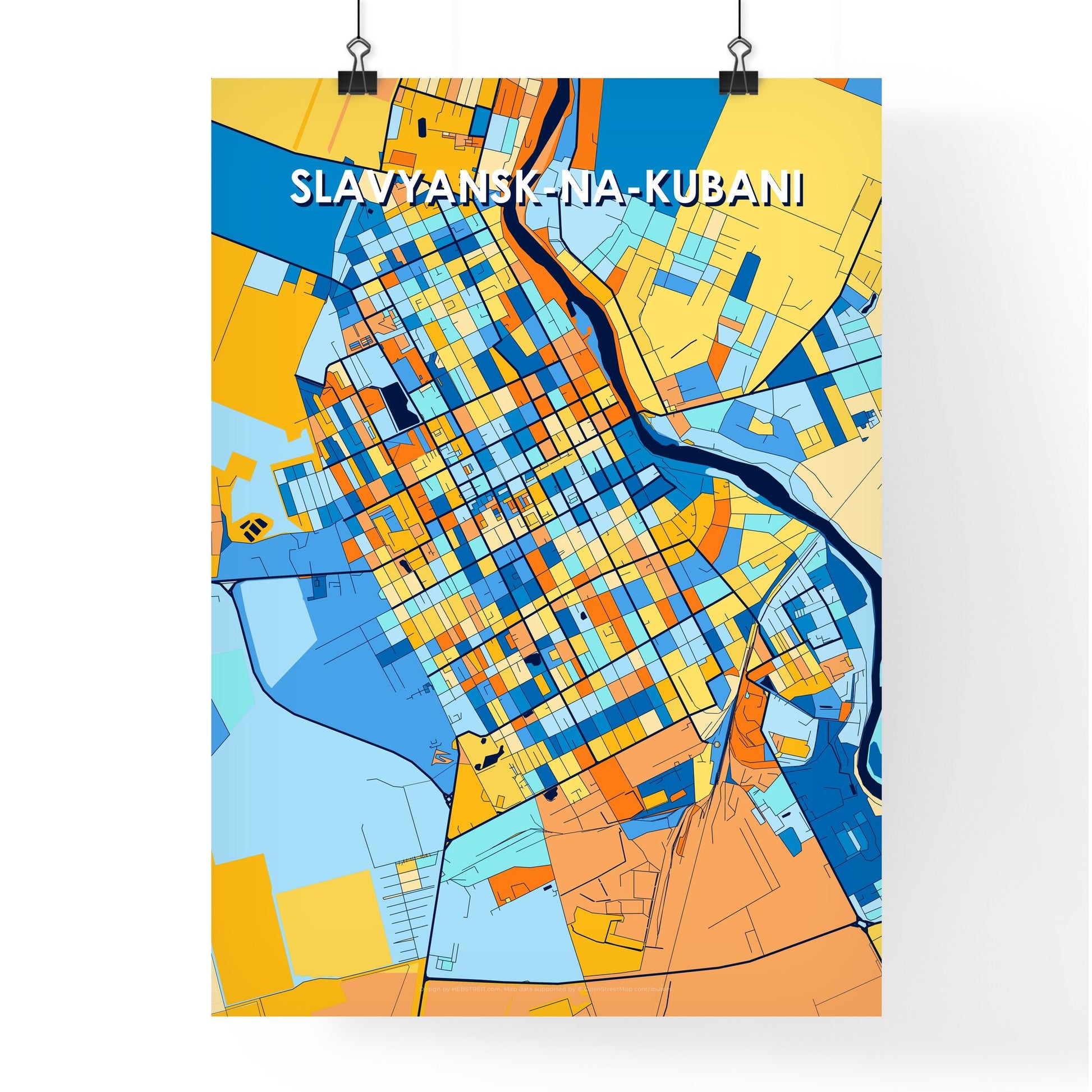 SLAVYANSK-NA-KUBANI RUSSIA Vibrant Colorful Art Map Poster Blue Orange