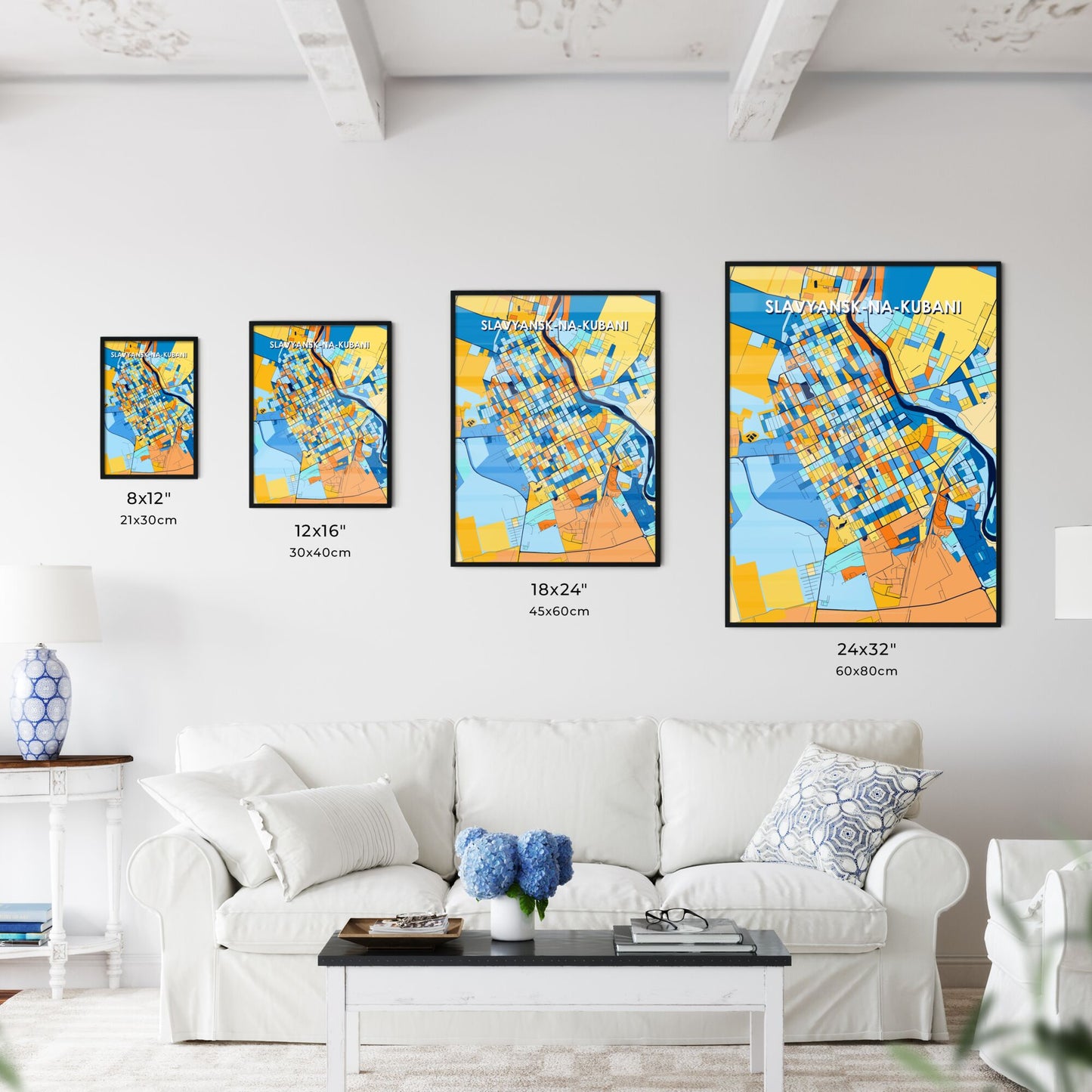 SLAVYANSK-NA-KUBANI RUSSIA Vibrant Colorful Art Map Poster Blue Orange