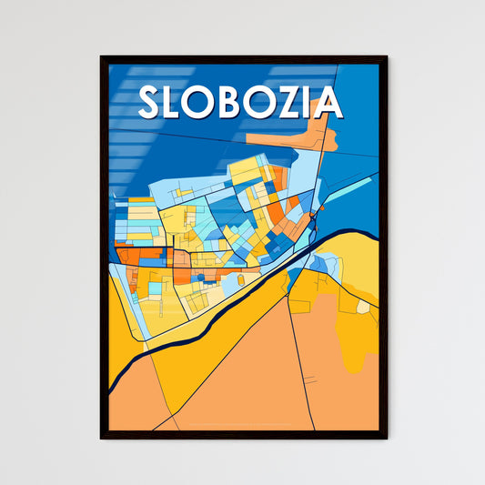 SLOBOZIA ROMANIA Vibrant Colorful Art Map Poster Blue Orange