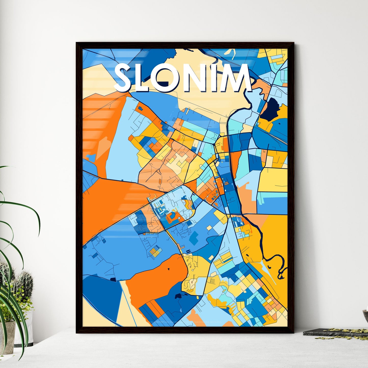 SLONIM BELARUS Vibrant Colorful Art Map Poster Blue Orange