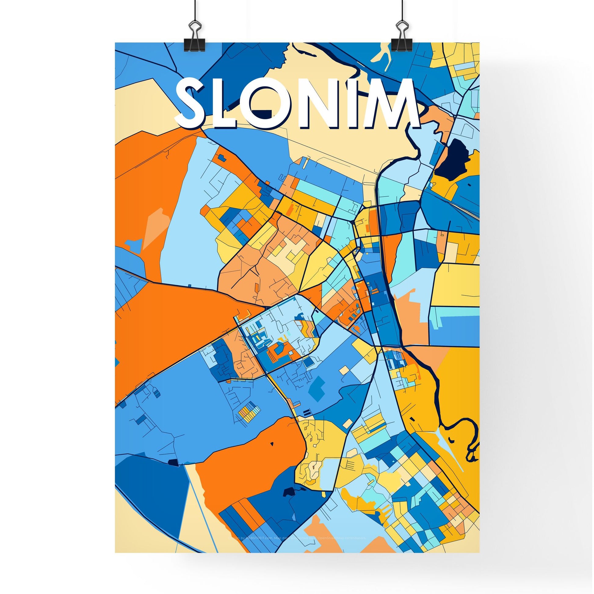 SLONIM BELARUS Vibrant Colorful Art Map Poster Blue Orange