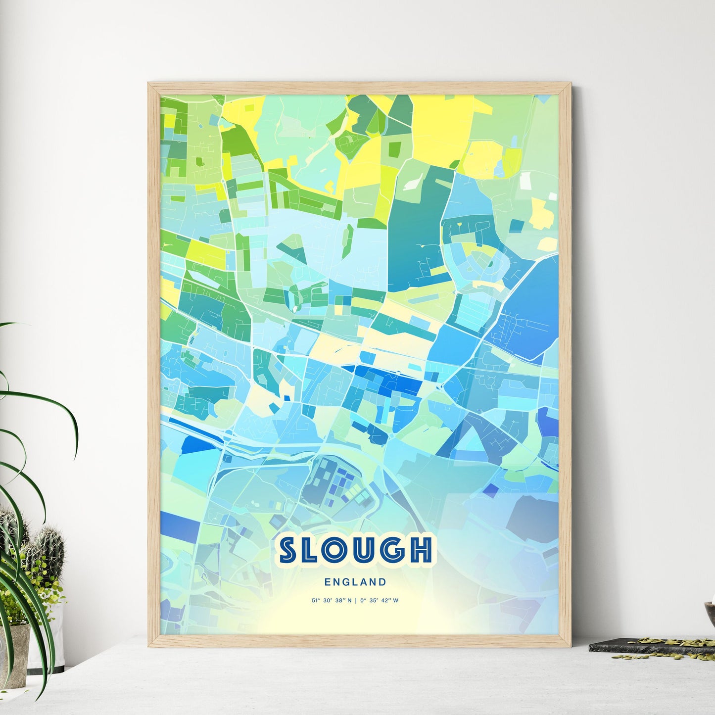 Colorful Slough England Fine Art Map Cool Blue