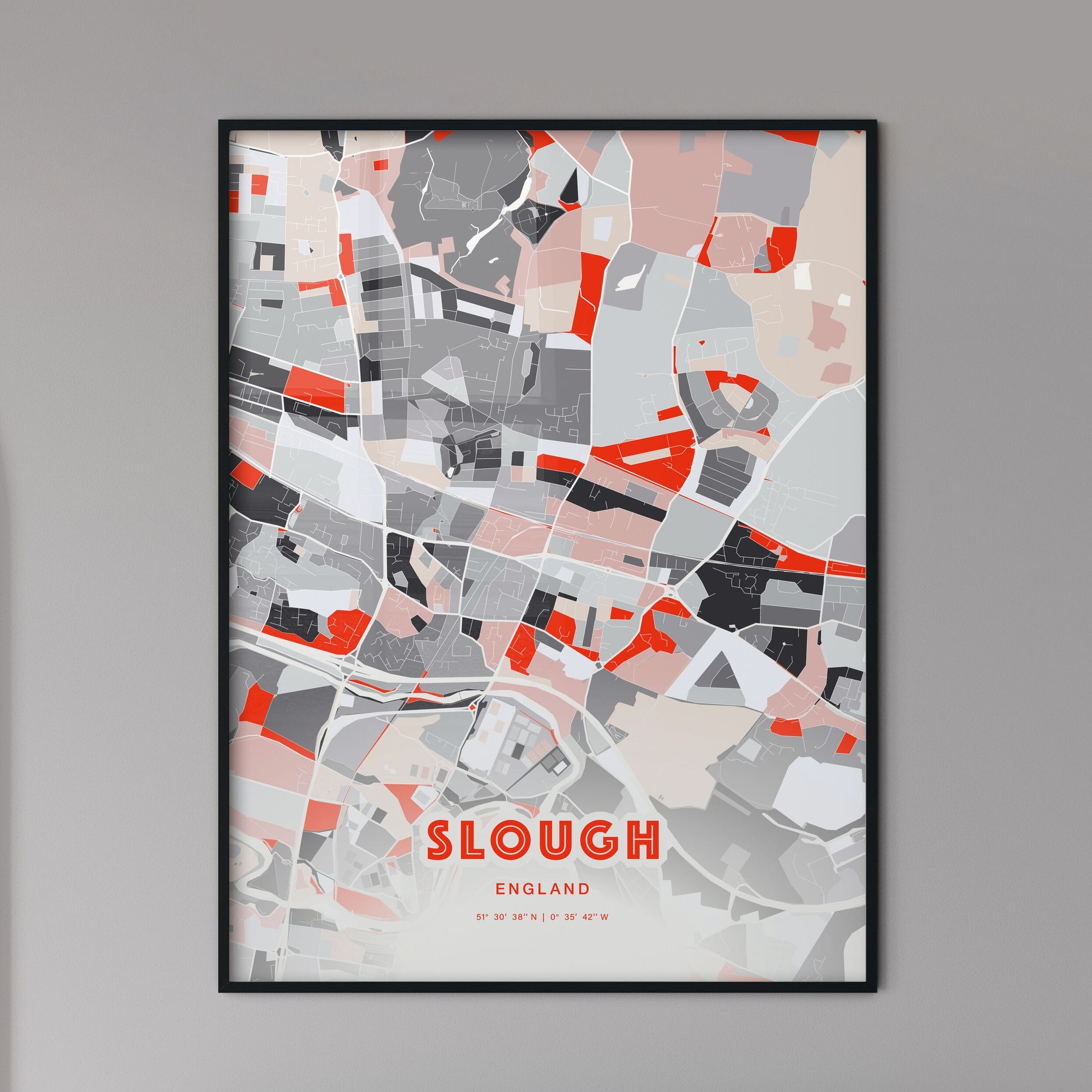 Colorful Slough England Fine Art Map Modern Expressive