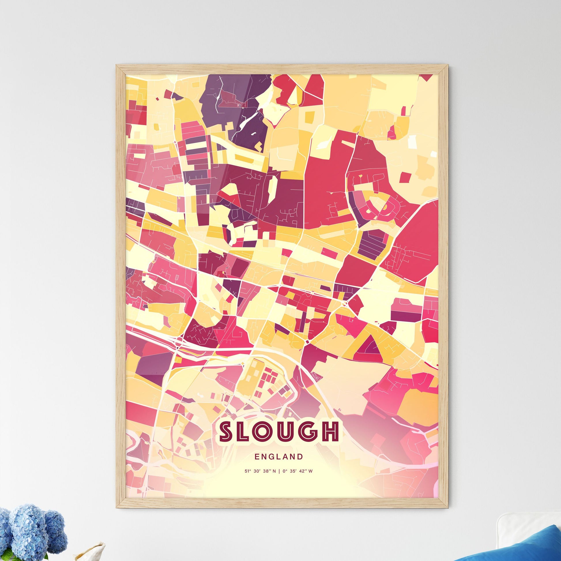 Colorful Slough England Fine Art Map Hot Red