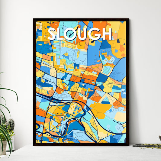 SLOUGH ENGLAND Vibrant Colorful Art Map Poster Blue Orange