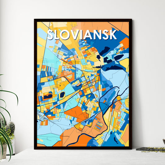 SLOVIANSK UKRAINE Vibrant Colorful Art Map Poster Blue Orange