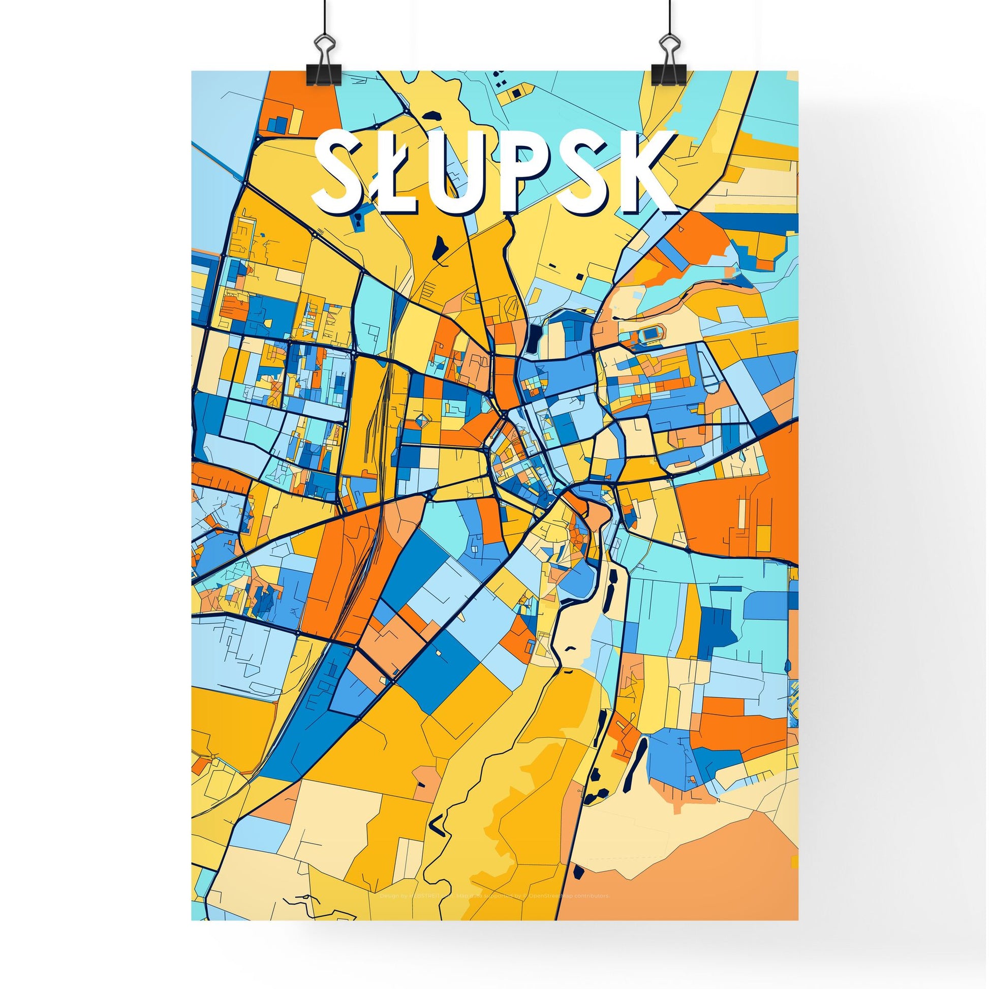 SŁUPSK POLAND Vibrant Colorful Art Map Poster Blue Orange