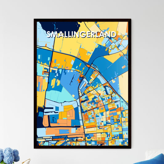 SMALLINGERLAND NETHERLANDS Vibrant Colorful Art Map Poster Blue Orange