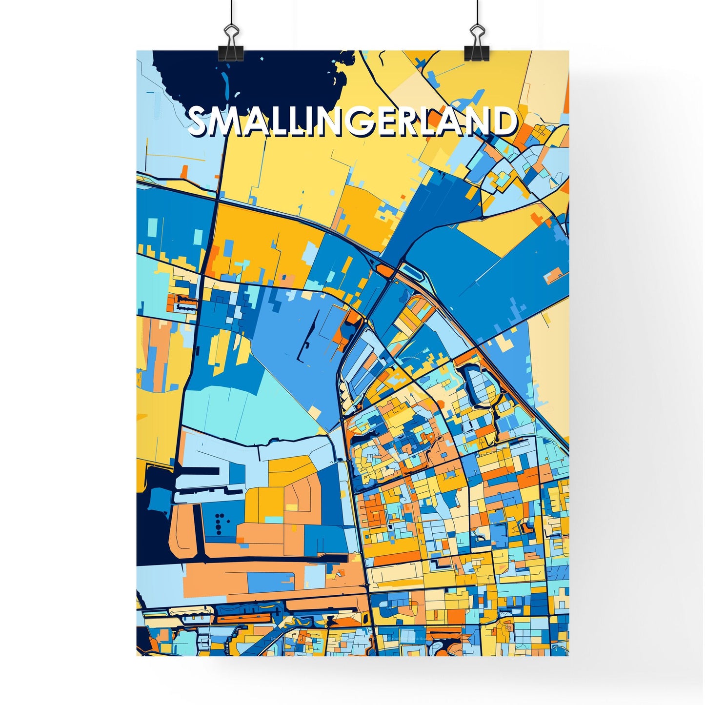 SMALLINGERLAND NETHERLANDS Vibrant Colorful Art Map Poster Blue Orange