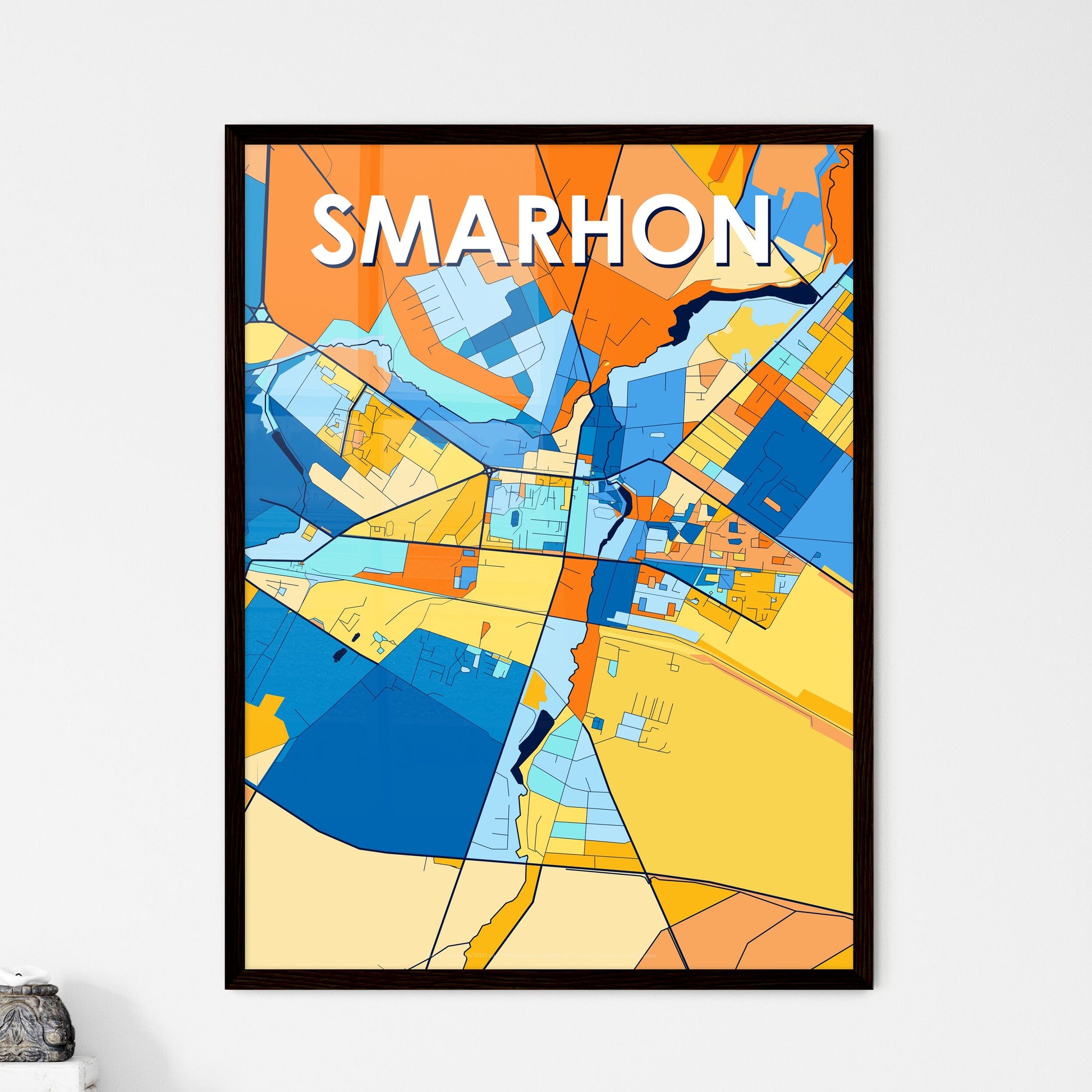 SMARHON BELARUS Vibrant Colorful Art Map Poster Blue Orange