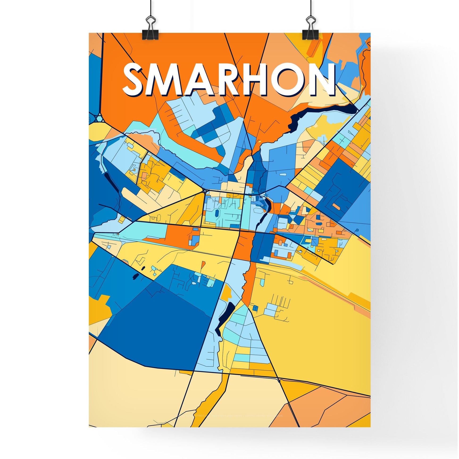 SMARHON BELARUS Vibrant Colorful Art Map Poster Blue Orange