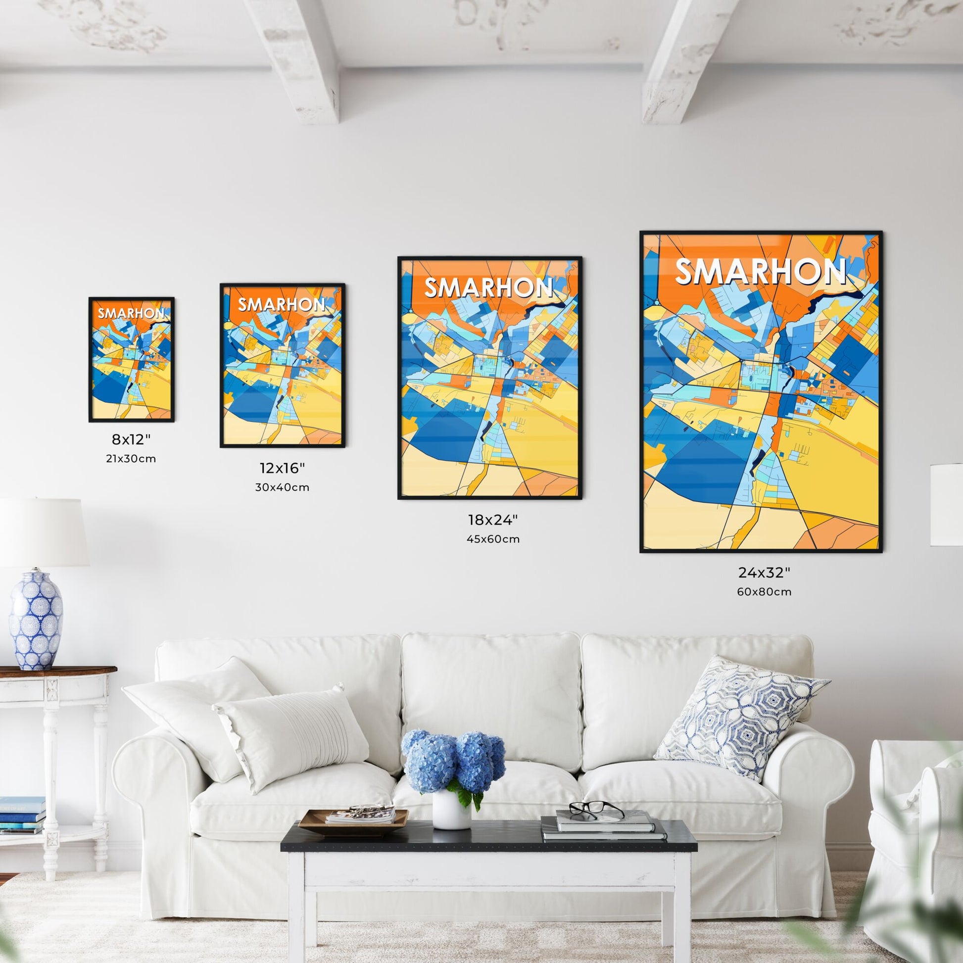 SMARHON BELARUS Vibrant Colorful Art Map Poster Blue Orange