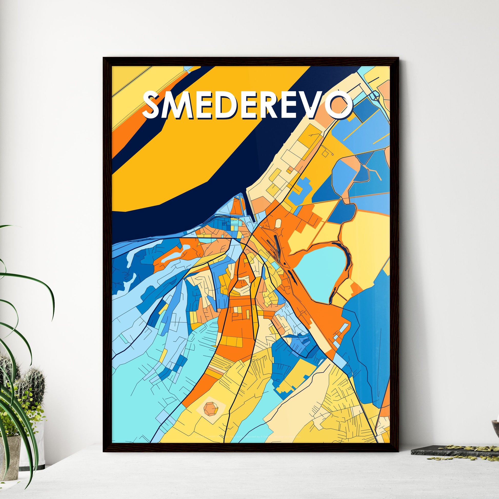 SMEDEREVO SERBIA Vibrant Colorful Art Map Poster Blue Orange