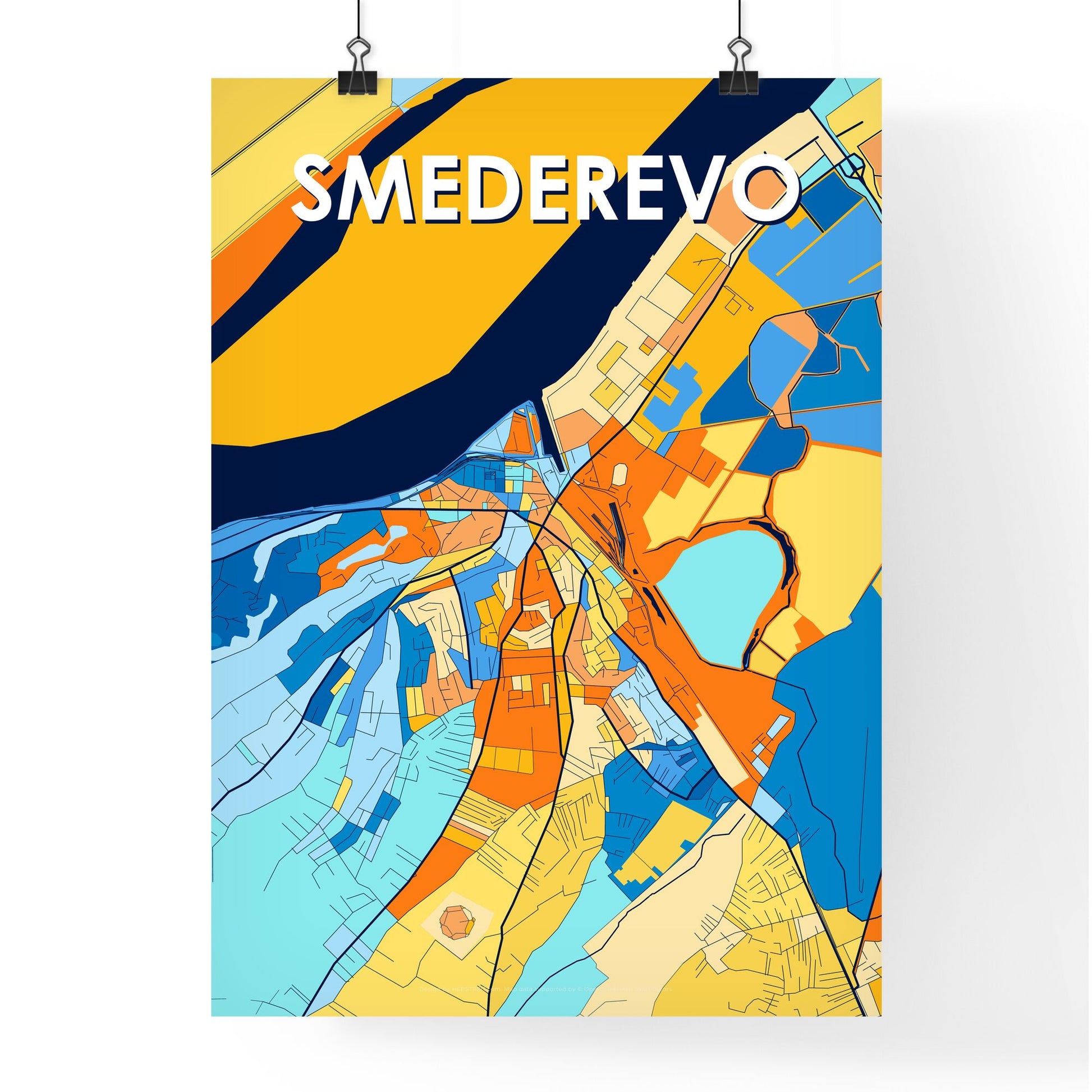 SMEDEREVO SERBIA Vibrant Colorful Art Map Poster Blue Orange