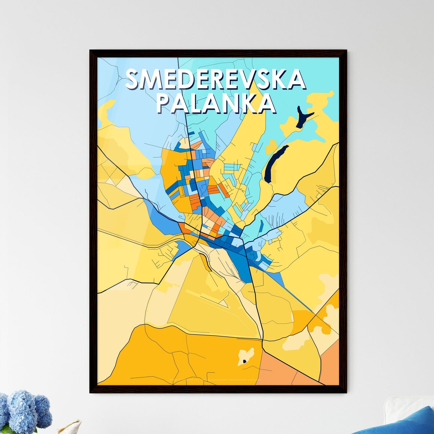 SMEDEREVSKA PALANKA SERBIA Vibrant Colorful Art Map Poster Blue Orange