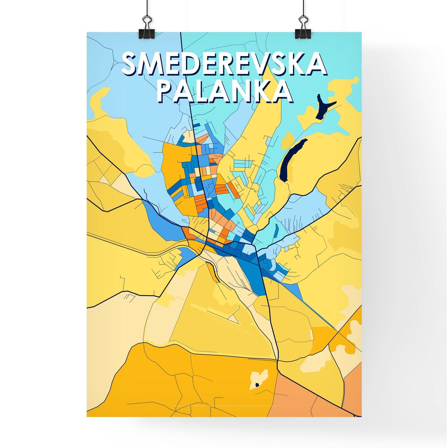 SMEDEREVSKA PALANKA SERBIA Vibrant Colorful Art Map Poster Blue Orange