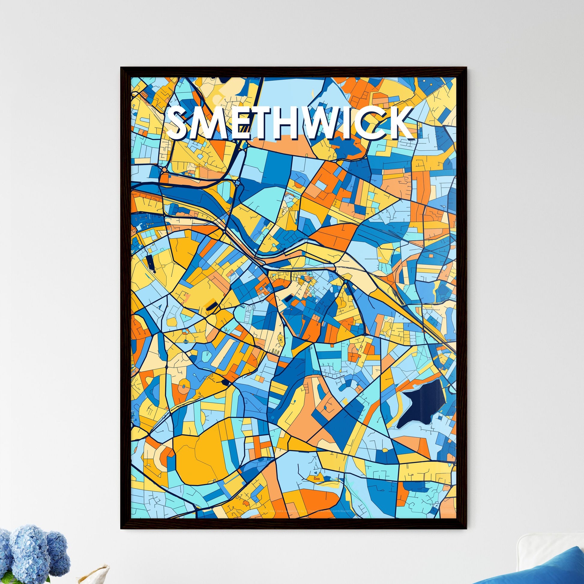 SMETHWICK ENGLAND Vibrant Colorful Art Map Poster Blue Orange