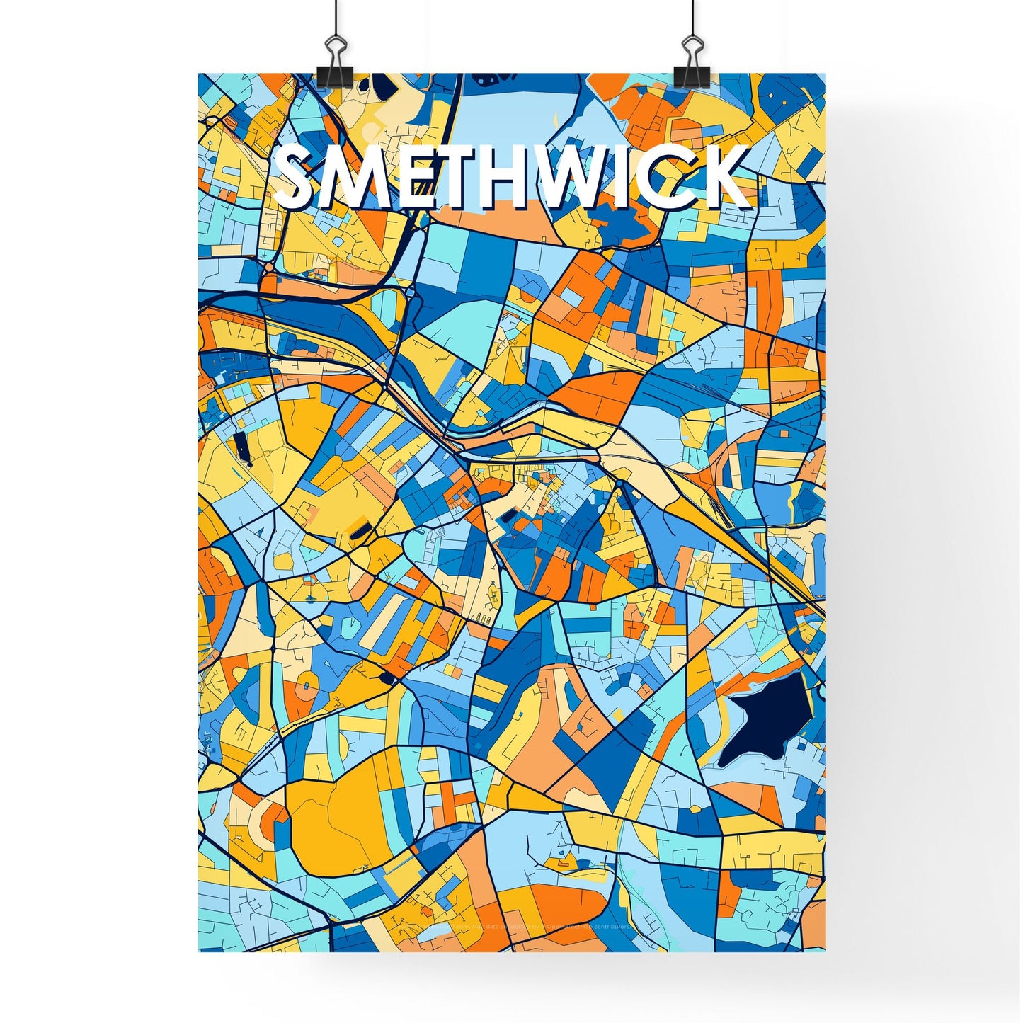 SMETHWICK ENGLAND Vibrant Colorful Art Map Poster Blue Orange