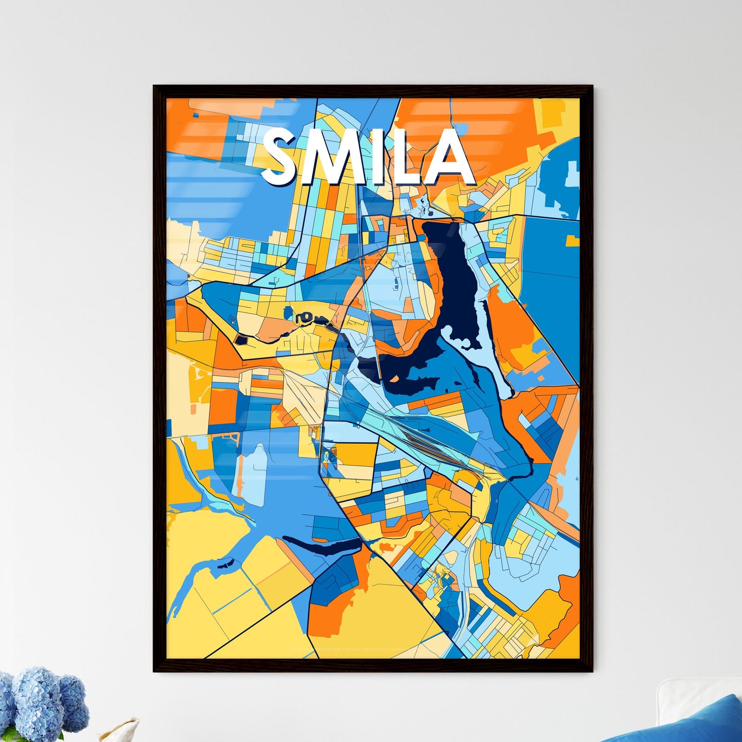 SMILA UKRAINE Vibrant Colorful Art Map Poster Blue Orange