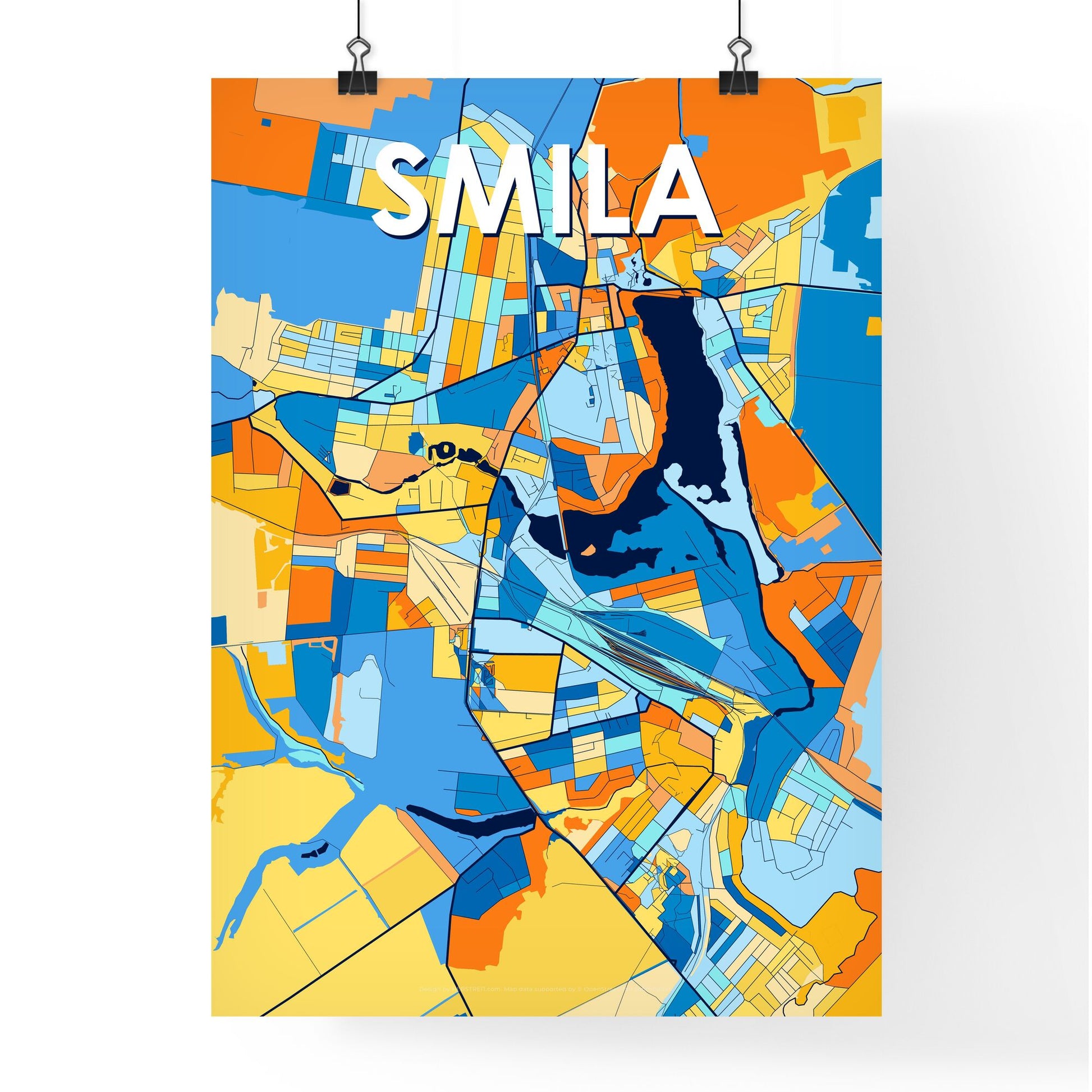 SMILA UKRAINE Vibrant Colorful Art Map Poster Blue Orange