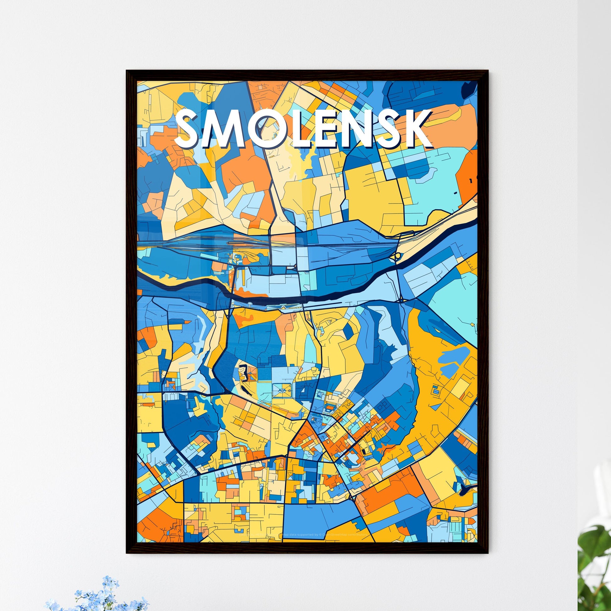 SMOLENSK RUSSIA Vibrant Colorful Art Map Poster Blue Orange