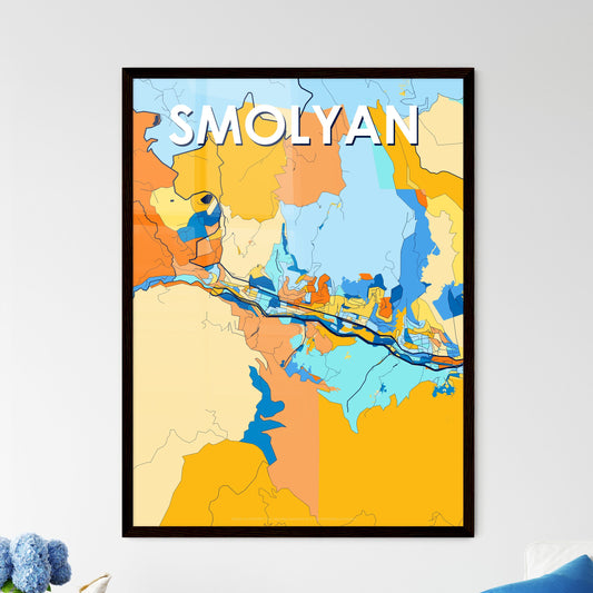 SMOLYAN BULGARIA Vibrant Colorful Art Map Poster Blue Orange