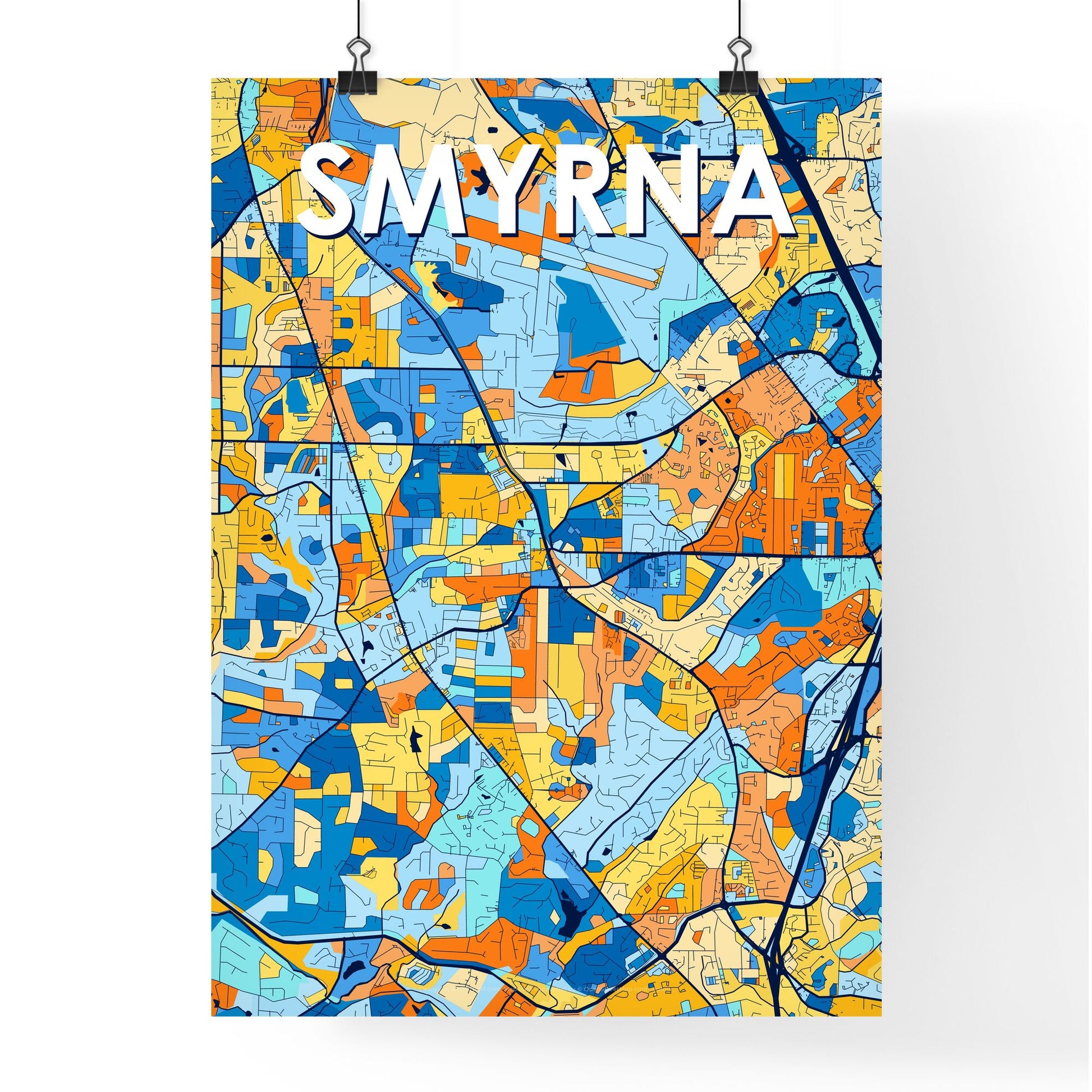 SMYRNA GEORGIA Vibrant Colorful Art Map Poster Blue Orange