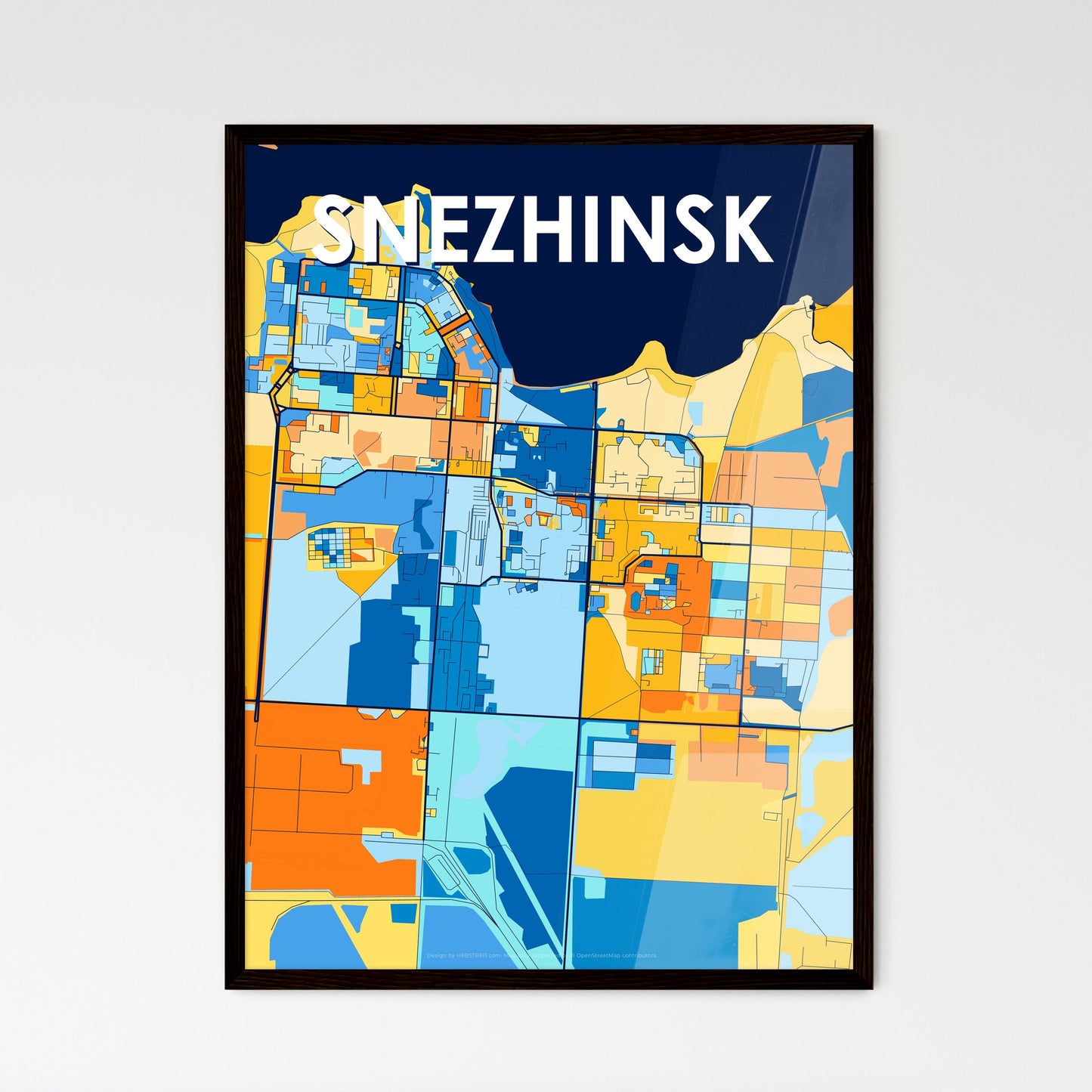 SNEZHINSK RUSSIA Vibrant Colorful Art Map Poster Blue Orange