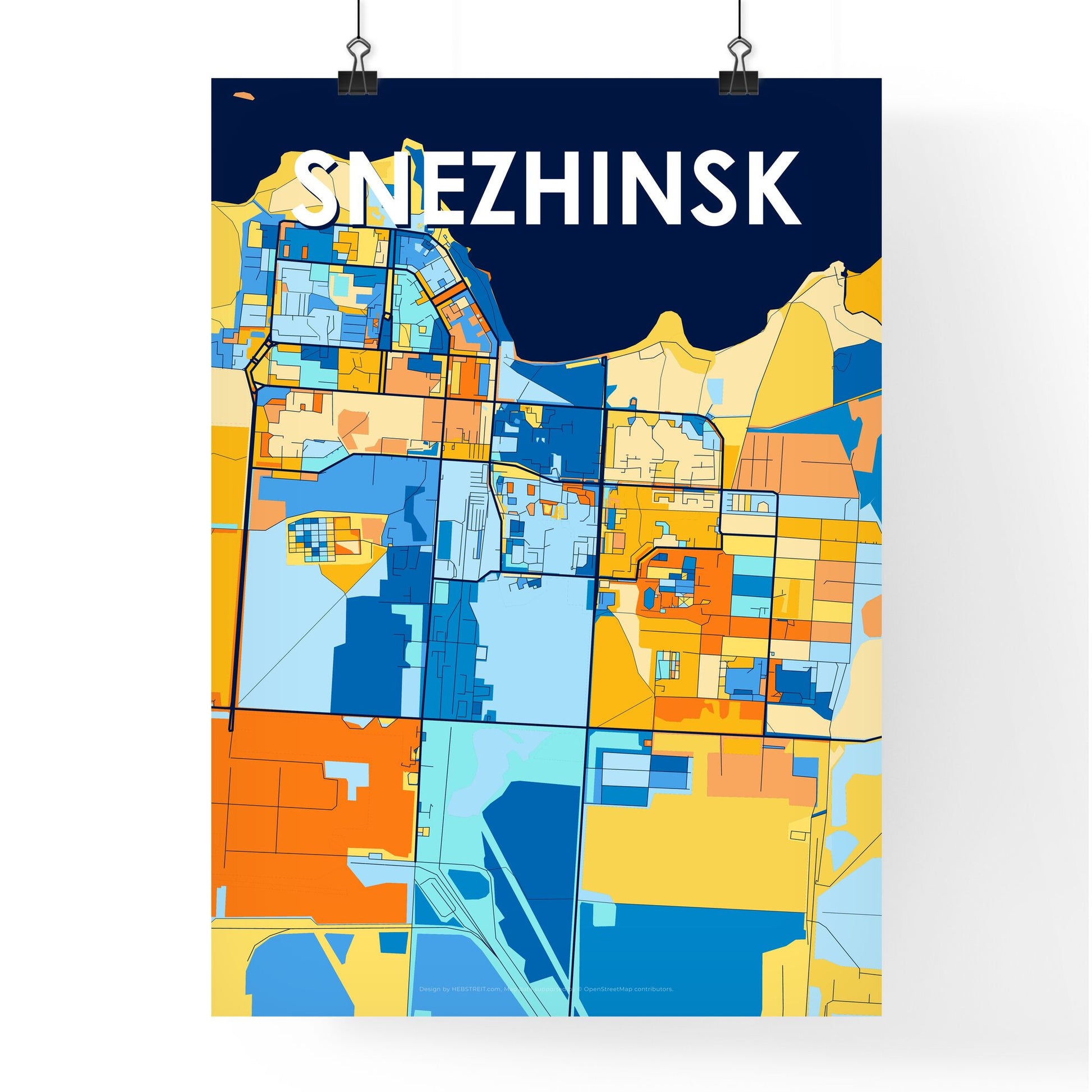 SNEZHINSK RUSSIA Vibrant Colorful Art Map Poster Blue Orange