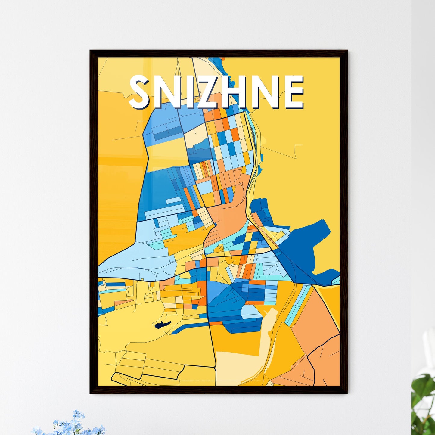 SNIZHNE UKRAINE Vibrant Colorful Art Map Poster Blue Orange