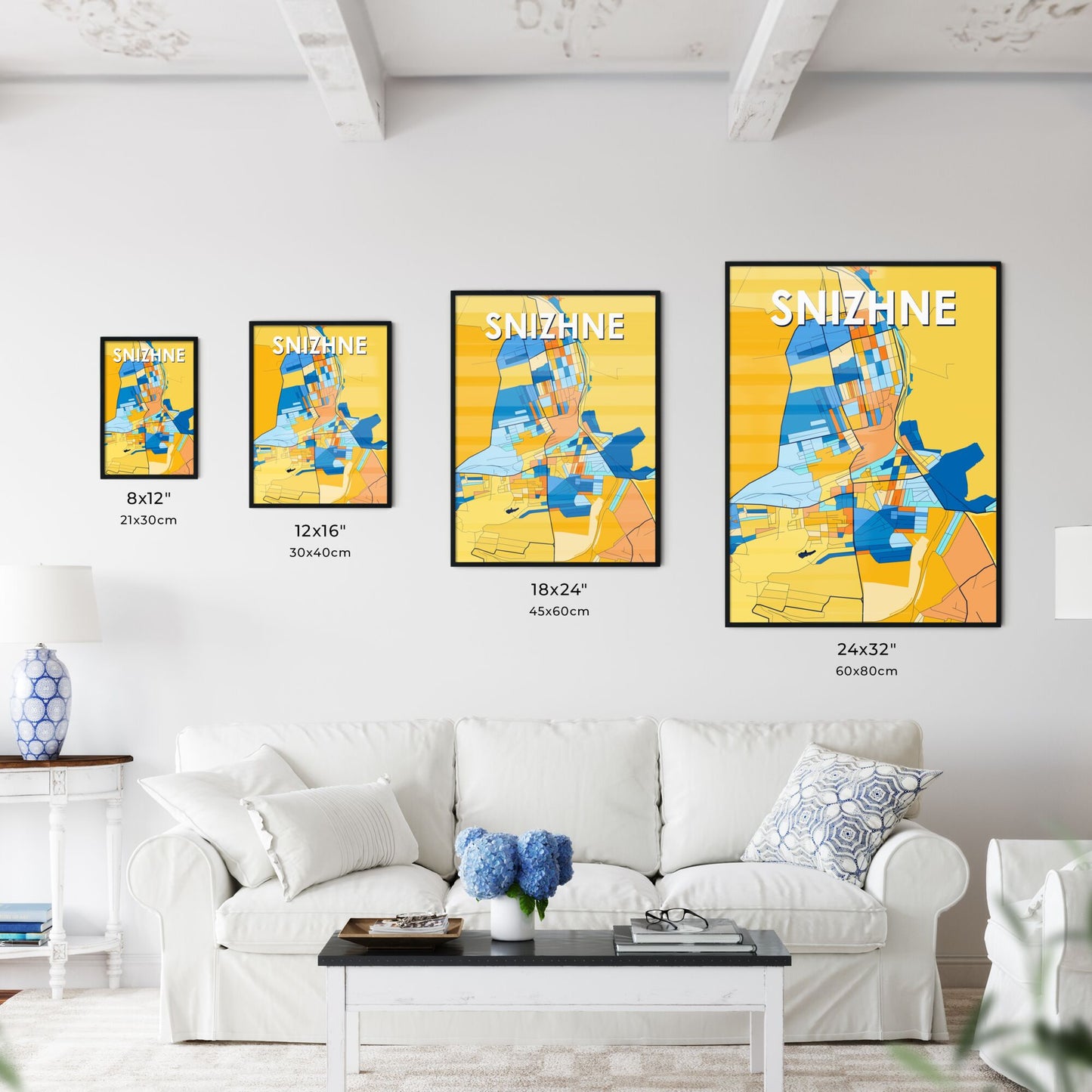 SNIZHNE UKRAINE Vibrant Colorful Art Map Poster Blue Orange