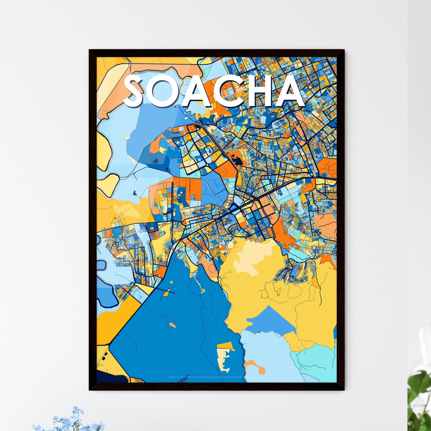 SOACHA COLOMBIA Vibrant Colorful Art Map Poster Blue Orange