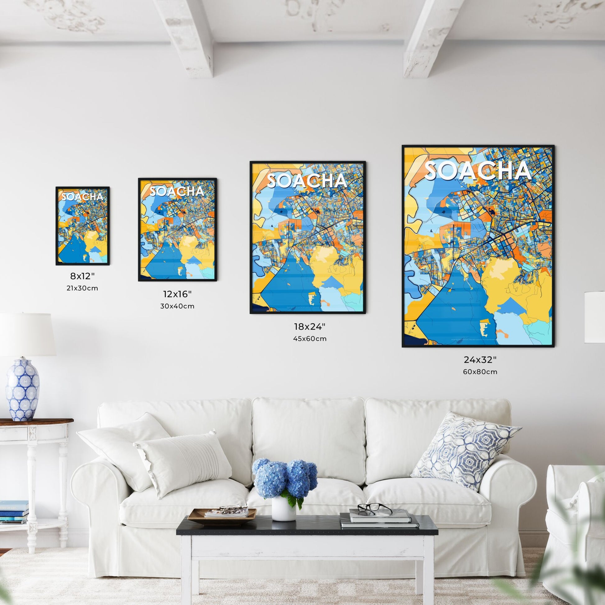 SOACHA COLOMBIA Vibrant Colorful Art Map Poster Blue Orange