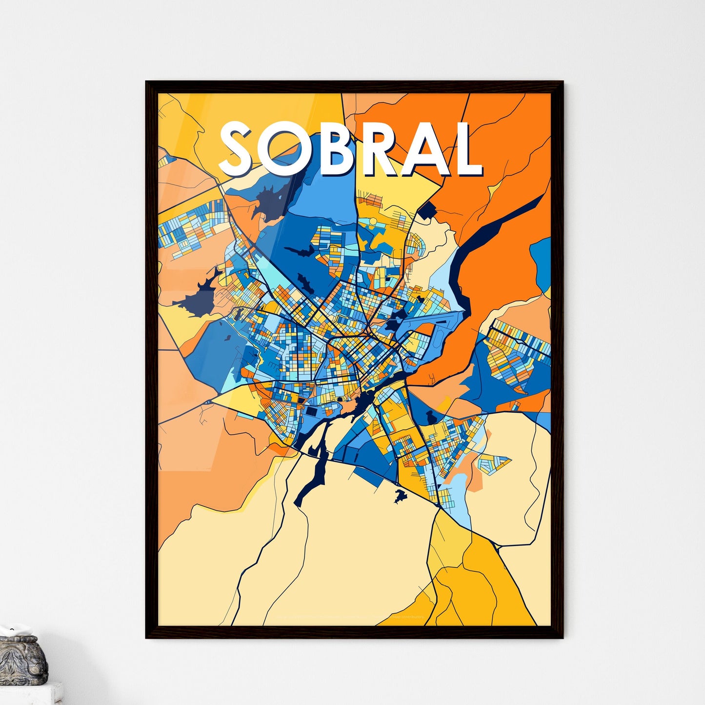 SOBRAL BRAZIL Vibrant Colorful Art Map Poster Blue Orange