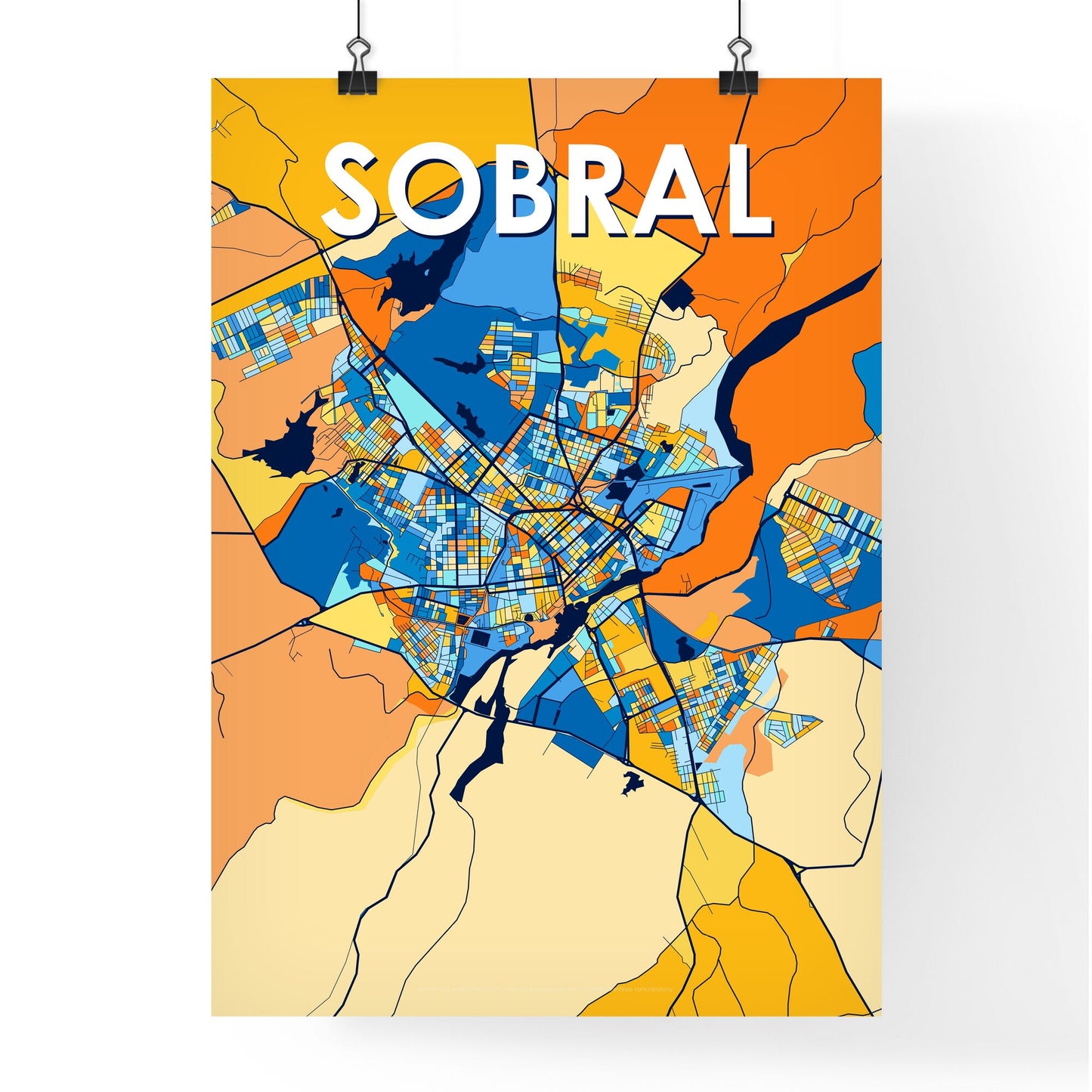 SOBRAL BRAZIL Vibrant Colorful Art Map Poster Blue Orange