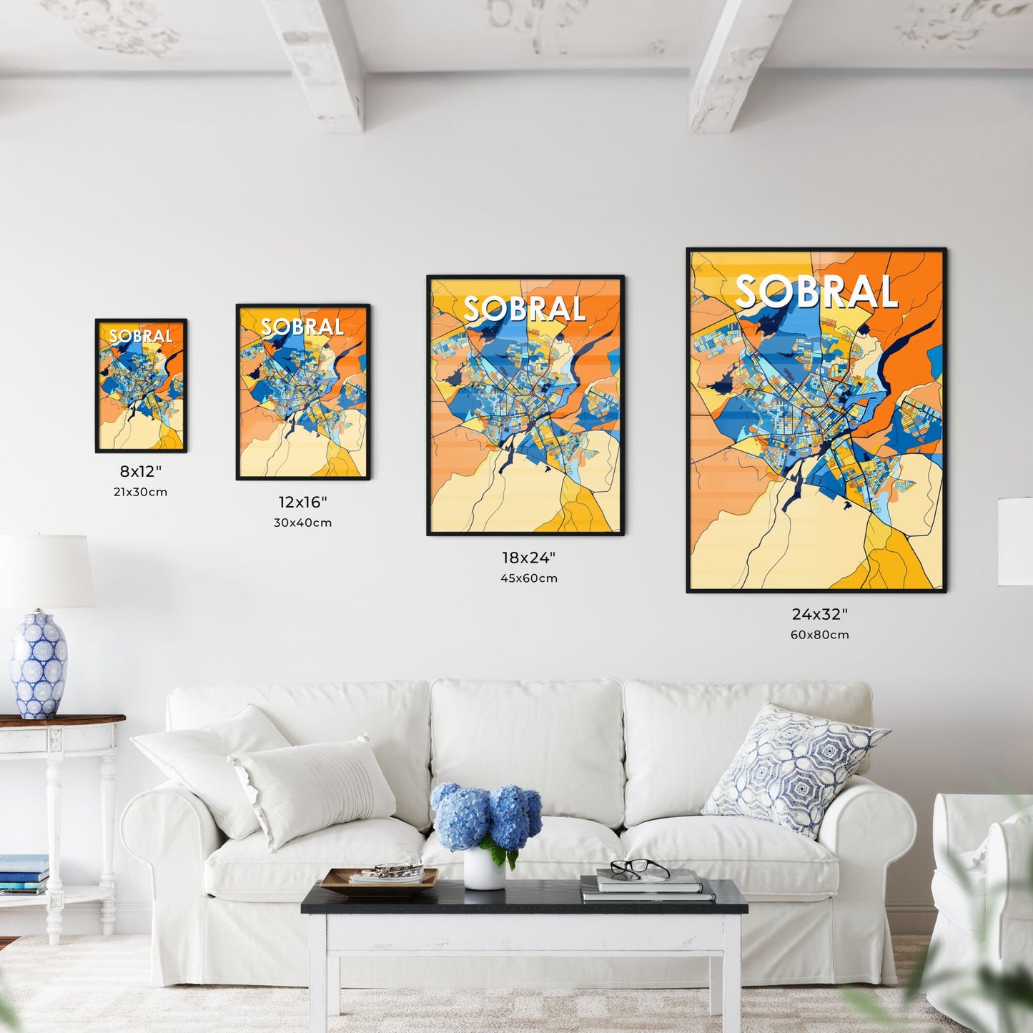 SOBRAL BRAZIL Vibrant Colorful Art Map Poster Blue Orange