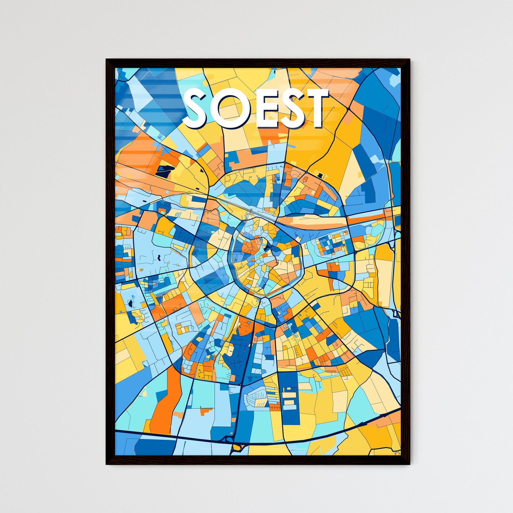 SOEST GERMANY Vibrant Colorful Art Map Poster Blue Orange