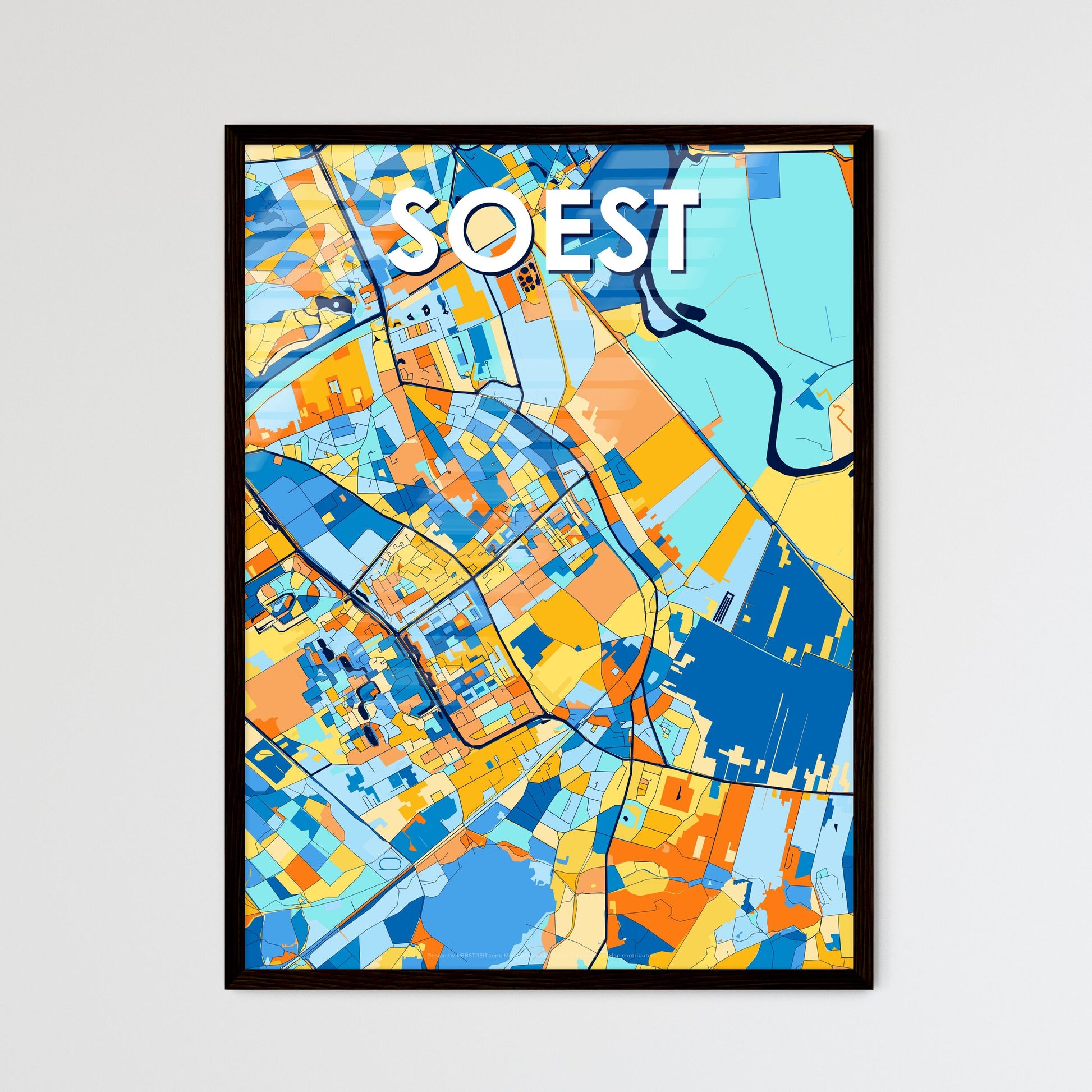 SOEST NETHERLANDS Vibrant Colorful Art Map Poster Blue Orange