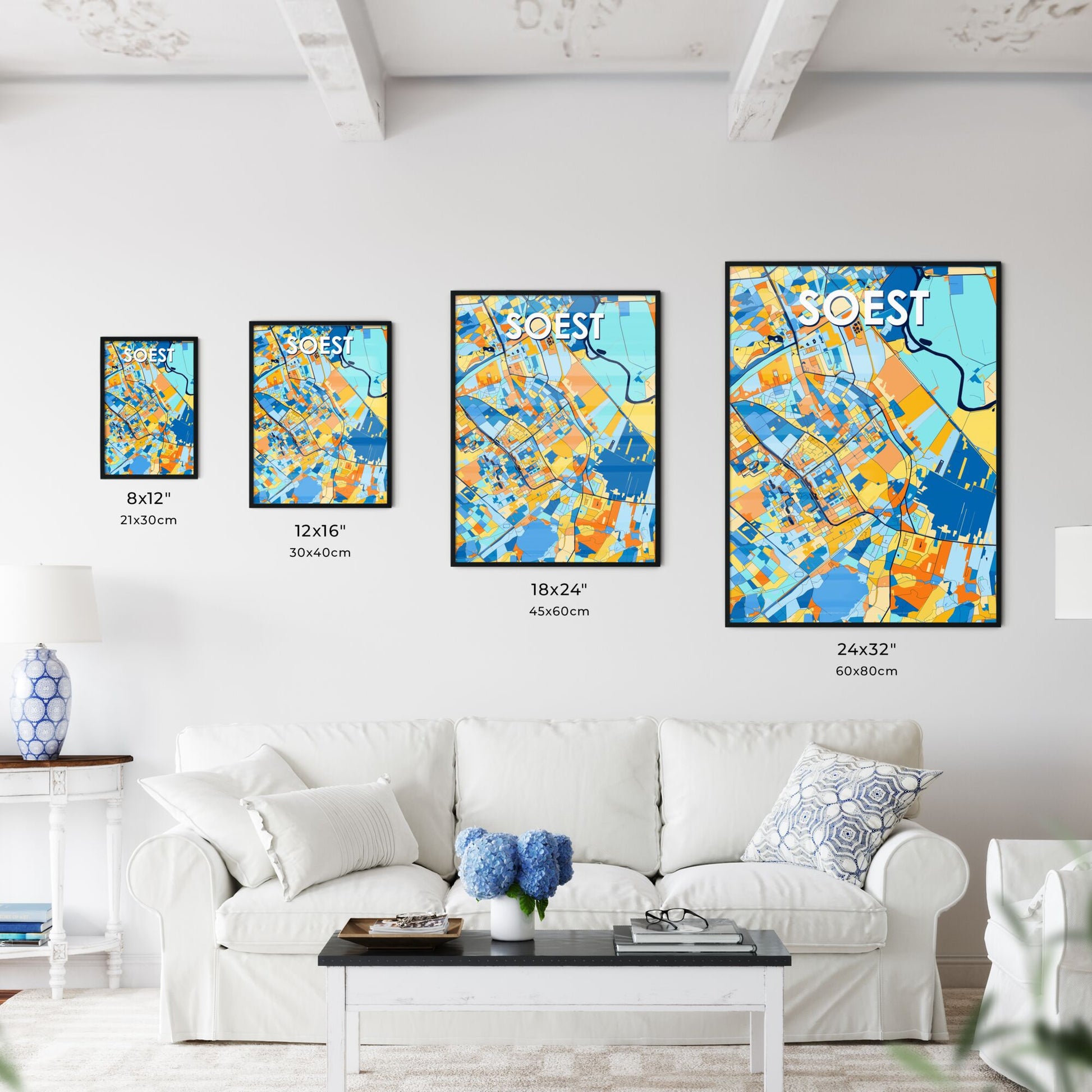 SOEST NETHERLANDS Vibrant Colorful Art Map Poster Blue Orange