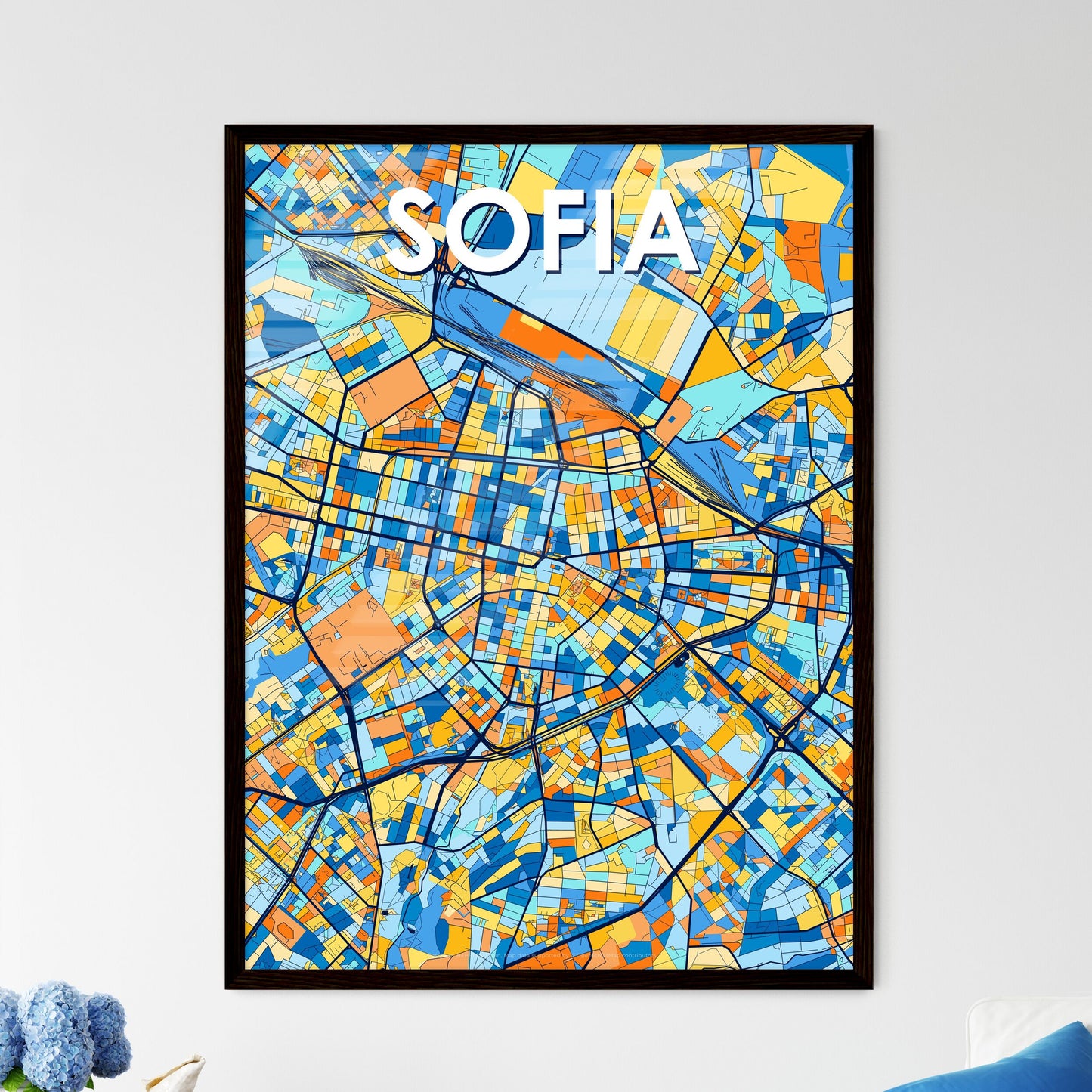 SOFIA BULGARIA Vibrant Colorful Art Map Poster Blue Orange