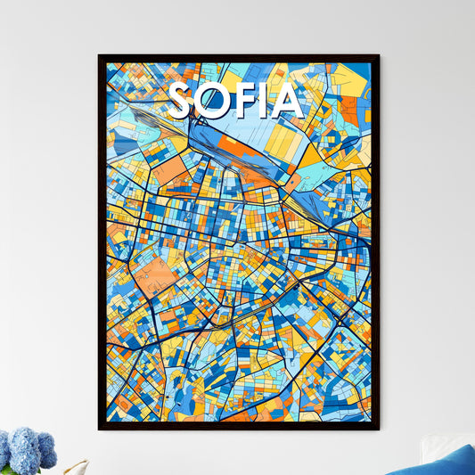 SOFIA BULGARIA Vibrant Colorful Art Map Poster Blue Orange