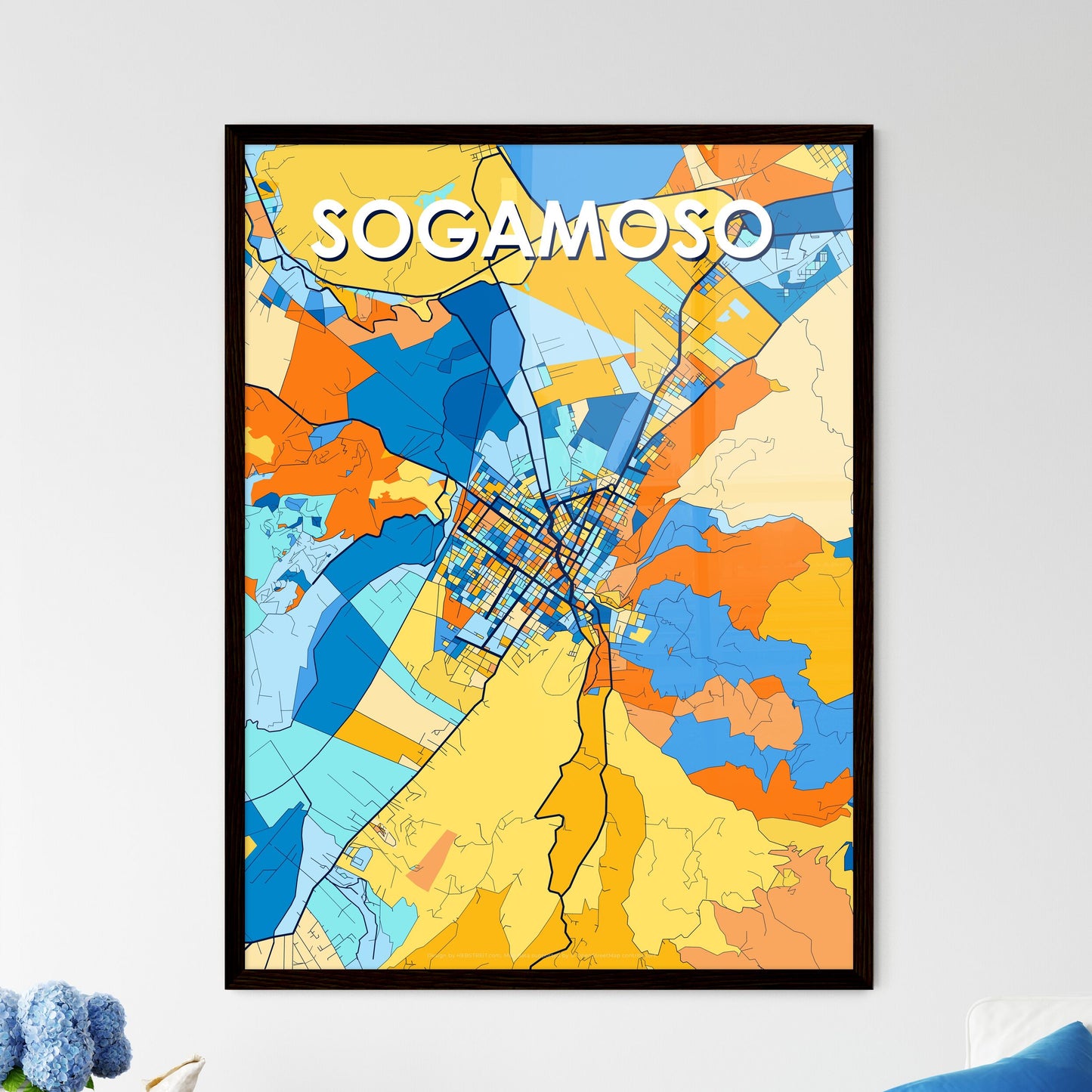 SOGAMOSO COLOMBIA Vibrant Colorful Art Map Poster Blue Orange