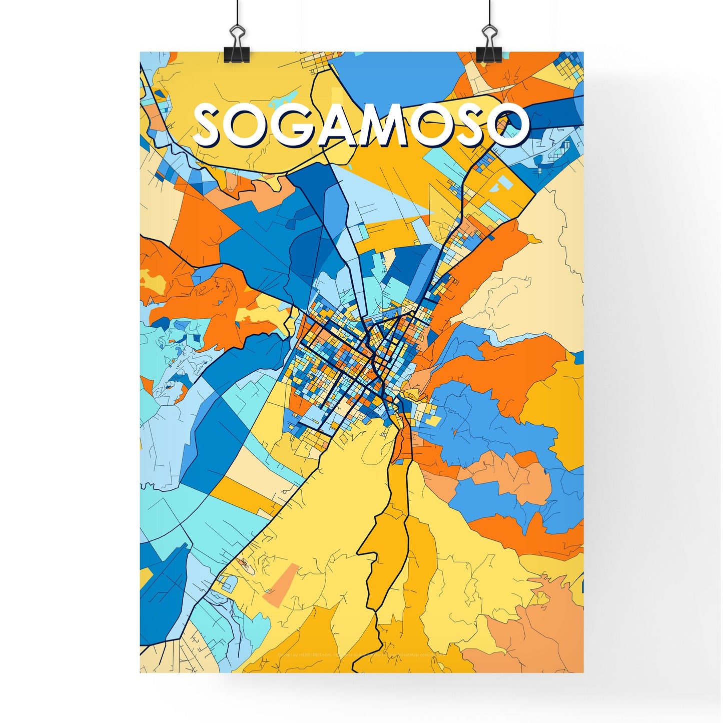 SOGAMOSO COLOMBIA Vibrant Colorful Art Map Poster Blue Orange