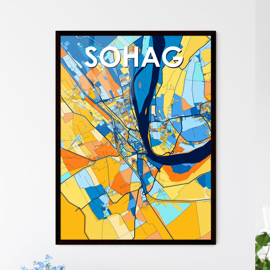 SOHAG EGYPT Vibrant Colorful Art Map Poster Blue Orange