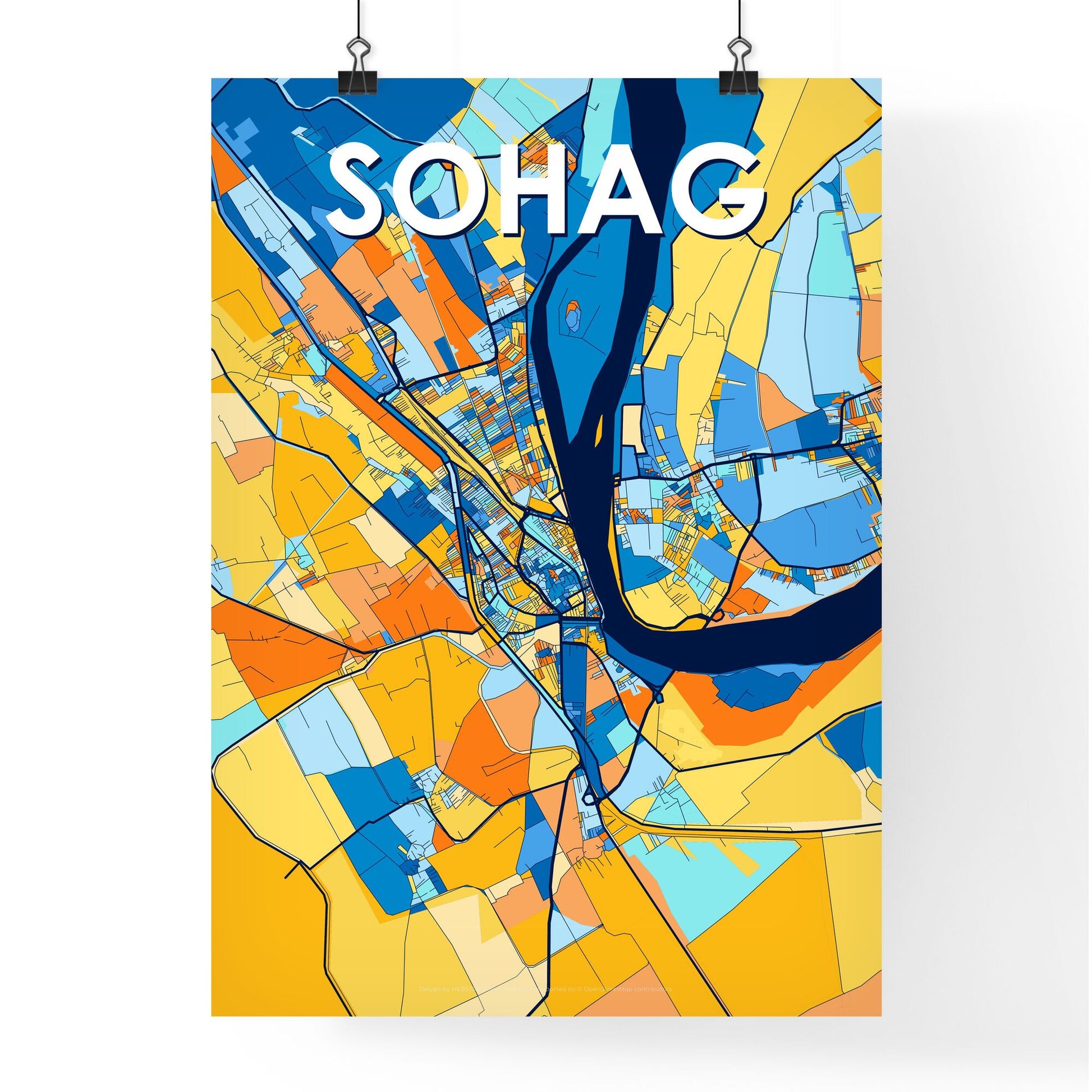 SOHAG EGYPT Vibrant Colorful Art Map Poster Blue Orange