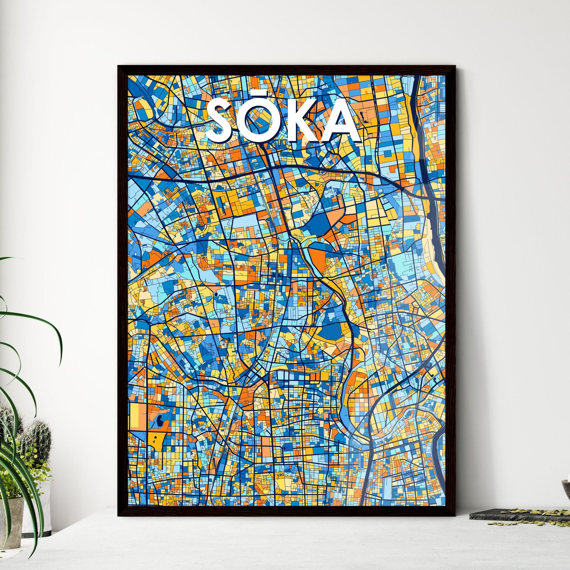 SŌKA JAPAN Vibrant Colorful Art Map Poster Blue Orange