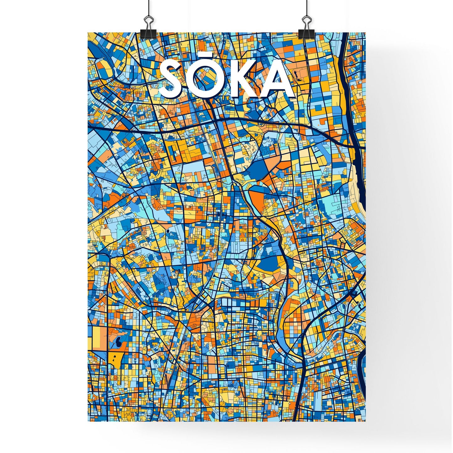 SŌKA JAPAN Vibrant Colorful Art Map Poster Blue Orange