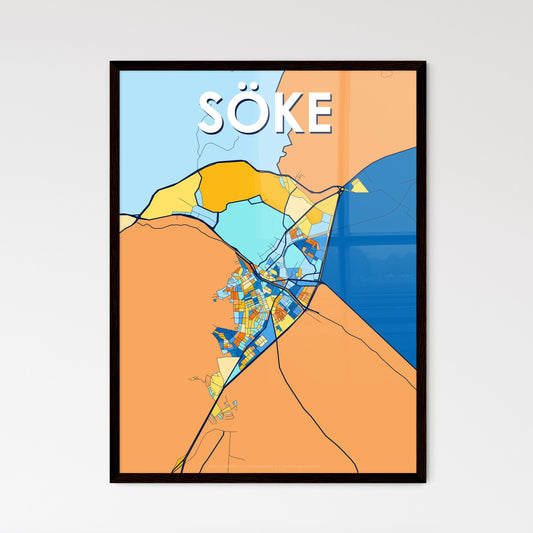 SÖKE TURKEY Vibrant Colorful Art Map Poster Blue Orange